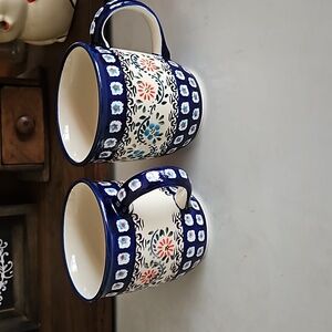 Pair Boleslawiec Polish Pottery mugs